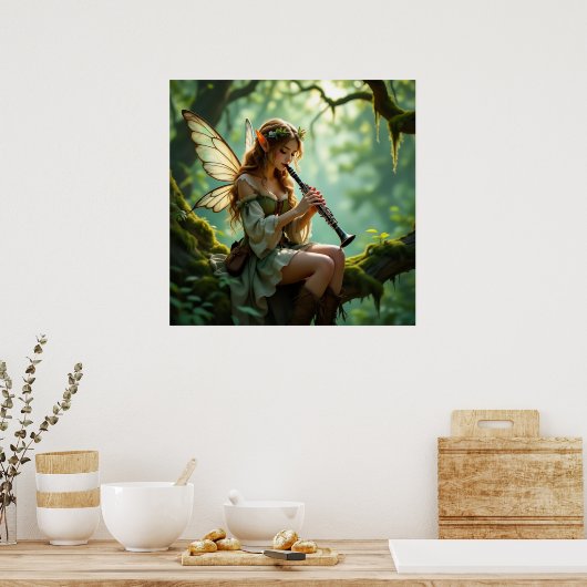Pretty Elven Fairy Playing Clarinet Poster (Küche)
