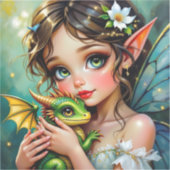 Pretty Fairy and Dragon Themed Girl's Aufkleber (Vorderseite)
