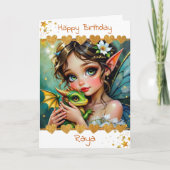 Pretty Fairy and Dragon Themed Girl's Birthday Karte (Vorderseite)