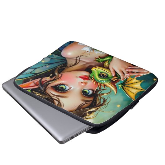 Pretty Fairy and Dragon Themed Girl's Laptopschutzhülle (Vorne Knopf)