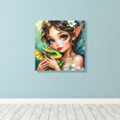 Pretty Fairy and Dragon Themed Girl's Leinwanddruck (Insitu (Holzboden))