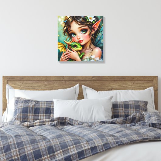 Pretty Fairy and Dragon Themed Girl's Leinwanddruck (Insitu (Schlafzimmer))