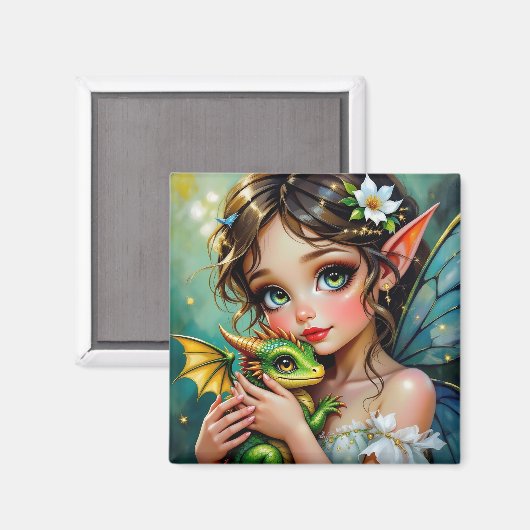 Pretty Fairy and Dragon Themed Girl's Magnet (Vorderseite/Rückseite)