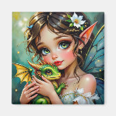 Pretty Fairy and Dragon Themed Girl's Magnet (Vorne)