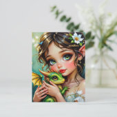 Pretty Fairy and Dragon Themed Girl's Postkarte (Stehend Vorderseite)