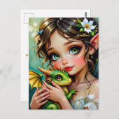 Pretty Fairy and Dragon Themed Girl's Postkarte (Vorne/Hinten)