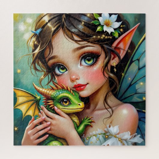 Pretty Fairy and Dragon Themed Girl's Puzzle (Vertikal)