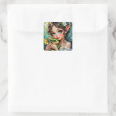 Pretty Fairy and Dragon Themed Girl's Quadratischer Aufkleber (Tasche)