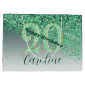 Pretty Falling Green Glitter 20th Birthday Große Geschenktüte (Rückseite)