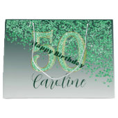 Pretty Falling Green Glitter 50th Birthday Große Geschenktüte (Vorderseite)