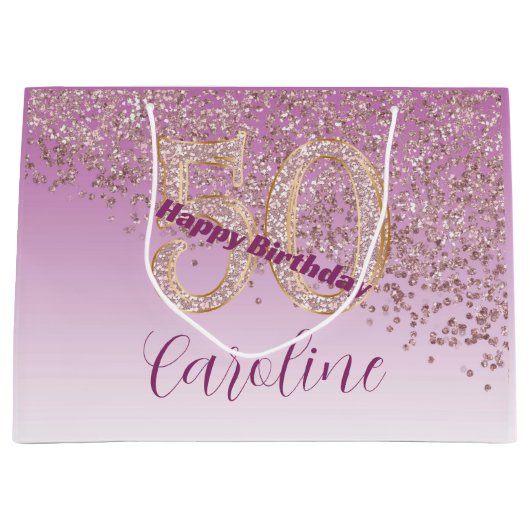 Pretty Falling Rose Gold Glitter 50th Birthday Große Geschenktüte (Vorderseite)