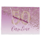 Pretty Falling Rose Gold Glitter 50th Birthday Große Geschenktüte (Rückseite)