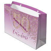 Pretty Falling Rose Gold Glitter 50th Birthday Große Geschenktüte (Rückseite Schrägansicht)
