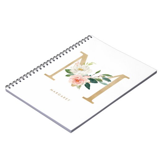 Pretty Falsch Gold Foil Floral Letter M Monogram Notizblock (Linke Seite)