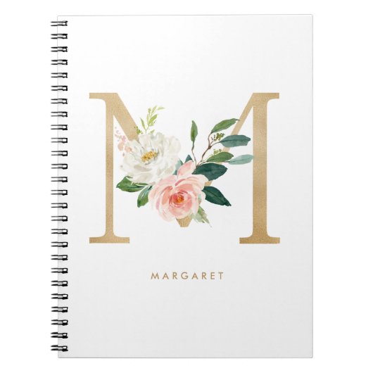 Pretty Falsch Gold Foil Floral Letter M Monogram Notizblock (Vorderseite)