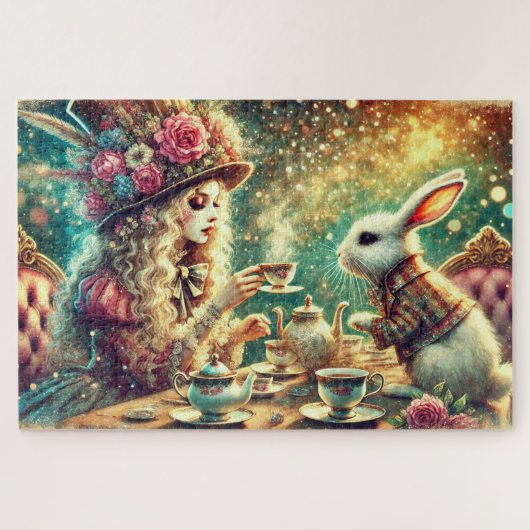 Pretty Fantasy Alice and Rabbit Tea Party Puzzle (Horizontal)