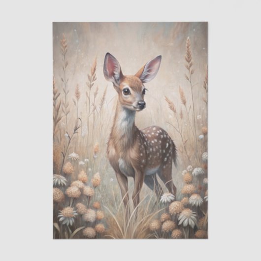 Pretty Fawn in a Forest Meadow with Flowers Seidenpapier (Vorderseite)