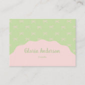 Pretty Feminine Green Pink Bow Stripe Pattern Visitenkarte (Vorderseite)
