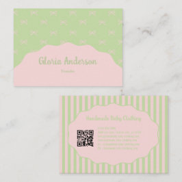 Pretty Feminine Green Pink Bow Stripe Pattern Visitenkarte