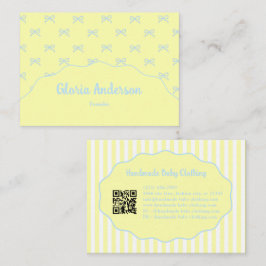 Pretty Feminine Yellow Blue Bow Stripe Pattern Visitenkarte