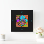 Pretty Fleur De Lis Design Wall Clock Quadratische Wanduhr (Zuhause)