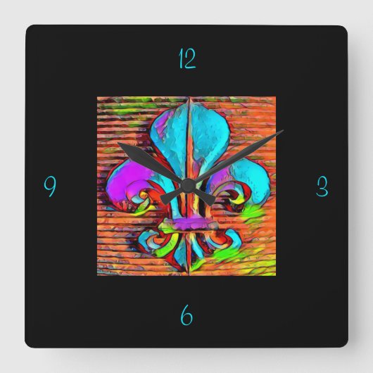 Pretty Fleur De Lis Design Wall Clock Quadratische Wanduhr (Vorderseite)