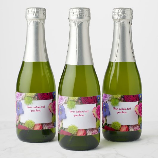 Pretty Floral Framed Roses Text Box Custom Schaumweinetikett (Flaschen)