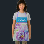 Pretty Floral Pastel Pansy Purple Cute Girls Apron Schürze<br><div class="desc">Pretty Floral Pastel Purple Blue Pansy Watercolor Painting Pattern Girl's Kitchen Apron,  with a fully customizable name. Designed from my original cat illustration.</div>
