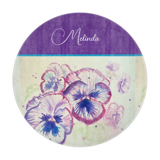 Pretty Floral Pastel Pansy Purple Watercolor Apron Schneidebrett (Vorderseite)