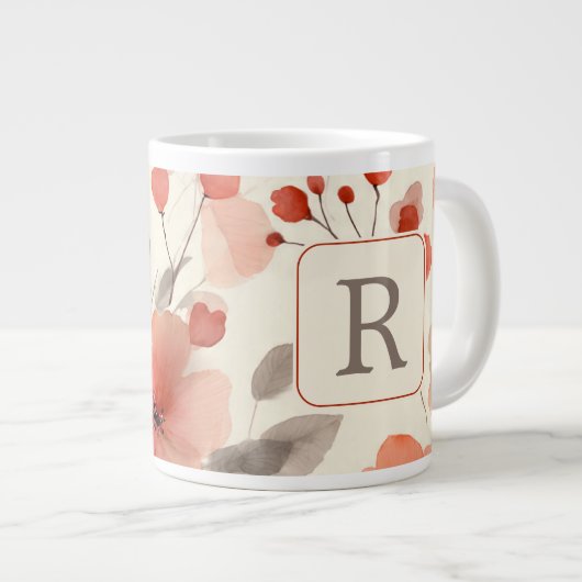 Pretty Flower Monogram Template Personalized Jumbo-Tasse (Vorderseite Rechts)