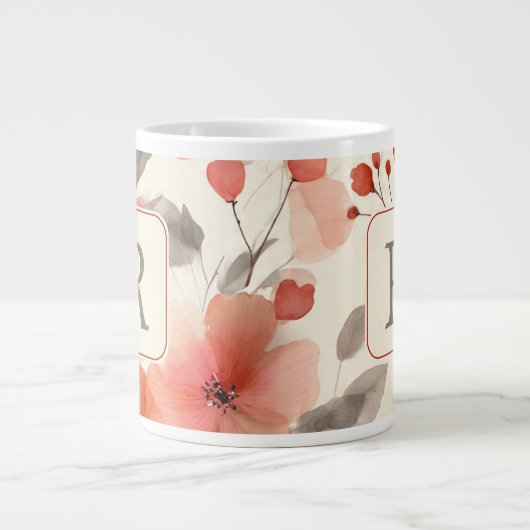 Pretty Flower Monogram Template Personalized Jumbo-Tasse (Vorderseite)