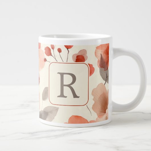 Pretty Flower Monogram Template Personalized Jumbo-Tasse (Rechts)