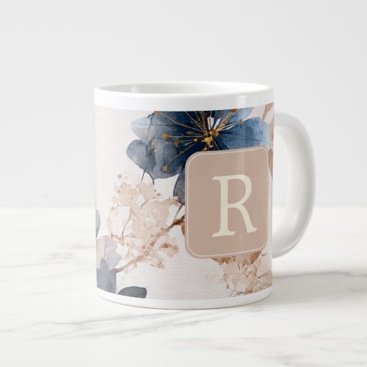 Pretty Flower Monogram Template Personalized Jumbo-Tasse (Vorderseite Rechts)