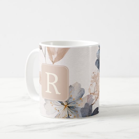Pretty Flower Monogram Template Personalized Kaffeetasse (Vorderseite Links)