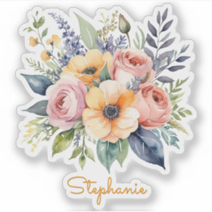 Pretty Flowers Floral Design Benutzerdefinierter N Aufkleber