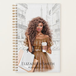 Pretty Girl with Coffee and Shopping Bags Planer