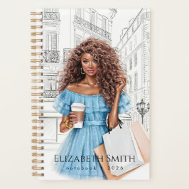 Pretty Girl with Coffee and Shopping Notebook Planer