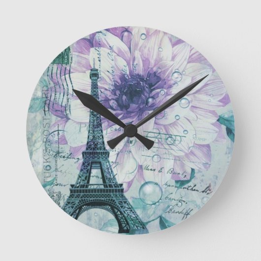 pretty girly chic purple french paris eiffel tower runde wanduhr (Vorderseite)