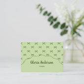 Pretty Girly Feminine Green Bow Stripe Pattern Visitenkarte (Stehend Vorderseite)