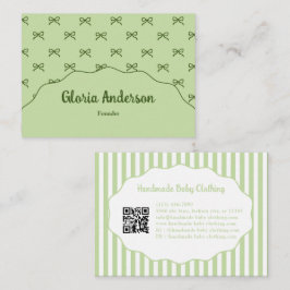 Pretty Girly Feminine Green Bow Stripe Pattern Visitenkarte