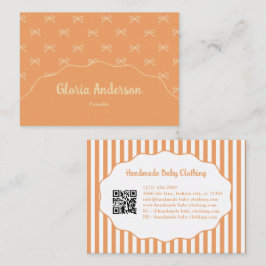 Pretty Girly Feminine Orange Bow Stripe Pattern  Visitenkarte