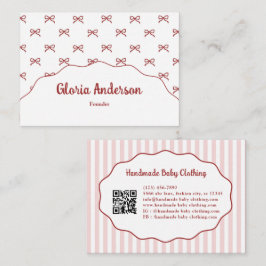 Pretty Girly Feminine Pink Red Bow Stripe Pattern Visitenkarte