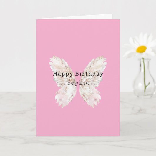 Pretty Girly Pink Butterfly Wings Birthday Karte (Kleine Pflanze)