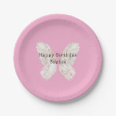 Pretty Girly Pink Butterfly Wings Birthday Pappteller (Vorderseite)