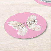 Pretty Girly Pink Butterfly Wings Birthday Runder Pappuntersetzer (Angewinkelt)