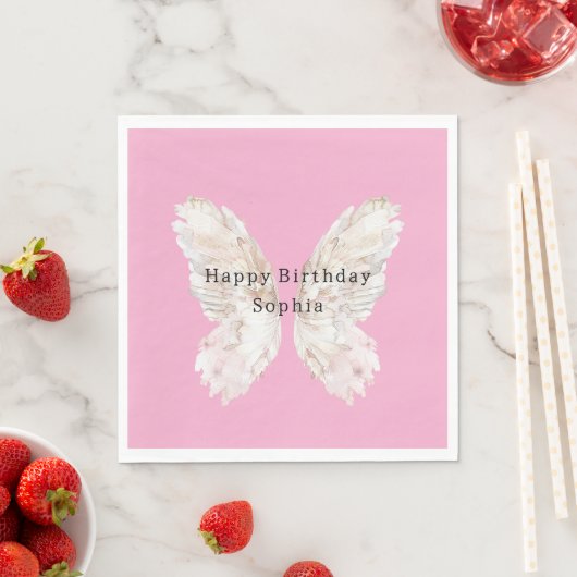 Pretty Girly Pink Butterfly Wings Birthday Serviette (Beispiel)