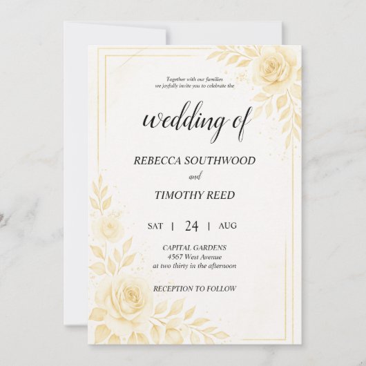 Pretty Gold and White Wedding Invitation Einladung (Vorderseite)