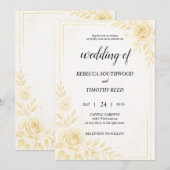 Pretty Gold and White Wedding Invitation Einladung (Vorne/Hinten)