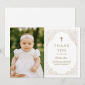 Pretty Gold Floral Baptism Thank You Card Einladung (Vorne/Hinten)