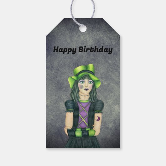 Pretty Goth Girl Green Hat Tattoos Birthday Grey Geschenkanhänger (Rückseite)